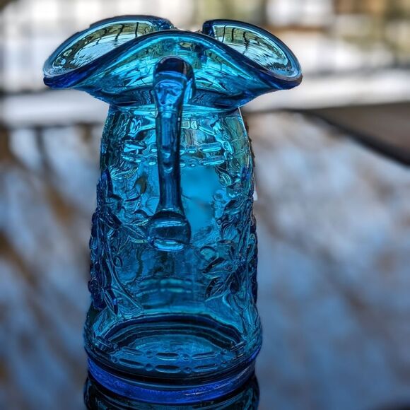Vintage Ruffled Rim 6" Mini Pitcher/Creamer in Blue Grape Embossed Pattern - Picture 4 of 11